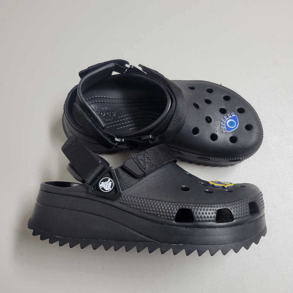 CROCS Black Platform Clogs with Strap
